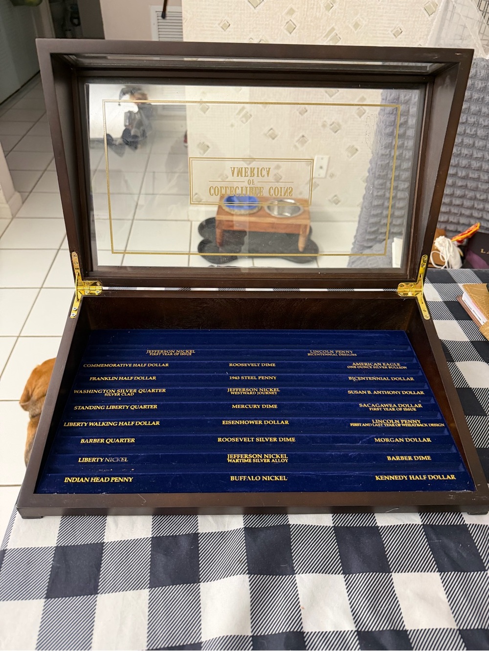 Collector Coins of America Display Case - BrownWooden Frame Blue Felted interior - Picture 6 of 10